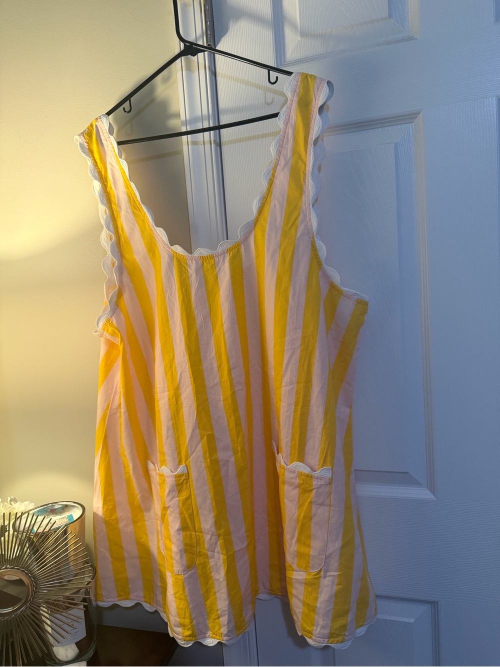 Anthropologie Yellow and Pink Striped Swim Coverup with Scalloped Edge